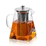 1L Teekanne Glas, Borosilikatglas Teebereiter mit Deckel, Quadratische Glas-Teekannen mit Teesieb,...