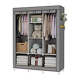 UDEAR Einfach Kleiderschrank aus Stoff Faltschrank Stoffschrank Bedroom Wardrobes Grau