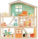 Giant bean Holzpuppenhaus Spielset für Mädchen mit 32 Möbelzubehörteilen, Spielzeuggeschenk für...