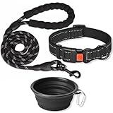 Hundeleine Set 1,5 m + Hundehalsband + Faltschale, Hundeleine mit gepolstertem Griff, Hundeleine,...