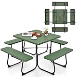 KOMFOTTEU Bierzeltgarnitur für 8 Personen, Quadratisches Picknicktisch Set mit Schirmloch & 4...