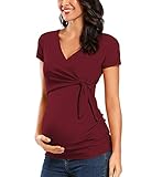 Love2Mi Damen Stillshirt Kurzarm & Langarm Umstandsshirt Umstandsmode V-Neck Schwangere Nursing Tops