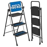 kör4u Trittleiter 3 Stufen – bis 150 kg belastbar, klappbar & platzsparend, stabile...