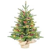 Künstlicher Mini-Weihnachtsbaum mit 50 Lichtern, 177 Spitzen, 5 Beeren und 5 Tannenzapfen, kleiner...