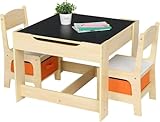 LEADZM Kindertisch mit 2 Stühlen, Kindertisch Maltisch für Kinder 3tlg Kindersitzgruppe aus Holz...
