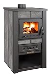 ProTermo Alpina Ceramic Anthrazit Kaminofen mit Schamottstein - 8 kW Heizleistung - 50 x 48 x 82 cm...