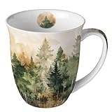 Ambiente Kaffeetasse Henkelbecher Teetasse Mug 0,4 l Fine Bone China Porzellan evergreen trees Wald...