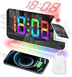 EVILTO Projektionswecker 180° Decke Digitaler LED-Wecker mit Ladegerät, Wecker mit...
