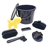PFIFF 102361 Putzset, verschließbarer Putzeimer gefüllt, Putzbox Pferdepflege, Dunkelblau