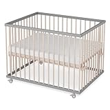 Sämann Laufstall Baby 75x100 cm mit Lattenrost und Matratze SleepPlus | stufenlos höhenverstellbar...