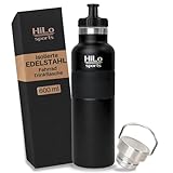HiLo sports 600 ml Fahrradflasche Edelstahl Isoliert - Für Kunststoff Flaschenhalter - [Pulver...