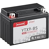 Accurat Motorradbatterie YTX9-BS - 12V, 9Ah, 130A, rüttelfest, wartungsfrei - Starterbatterie, AGM...