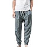 UHouse Leinenhose Herren Baumwolle Leinen Hose Baggy Haremshose Leichte Sommerhose Lockere Hosen...