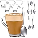 Cosumy 6 Cappuccino Gläser mit Henkel und Löffel - 250ml - Hält lange warm - Ideale Größe für...