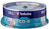 Verbatim CD-R AZO Wide Inkjet Printable 700 MB, 25er Pack Spindel, CD Rohlinge, 52-fache...