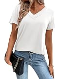 Amoretu Tunika Damen Oberteile Kurzarm Elegant Tshirt Lässig V Ausschnitt Bluse Tops Weiß M