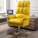 Bürostuhl, ergonomisch, gelb, Schreibtischstuhl mit Rollen, PU-Leder, höhenverstellbar, drehbar,...