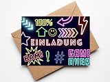 Neon Lasertag Einladungskarten - Lasertag Geburtstag - inkl. Umschläge 10 Stück (Neon, 10er Set...
