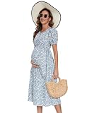 KOJOOIN Umstandskleid Damen Sommer Schwangerschafts Kleid Kurzarm Casual Lange Schwangerschaftskleid...