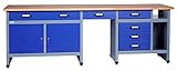 Küpper Werkbank 12287 ultramarinblau, 240x84x60cm, 6 Schubladen, 2 Türen, 300 kg Traglast, 30 mm...