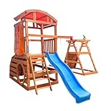 HOME DELUXE Spielturm NIA – 420 x 280 cm | Holz-Kletterturm mit Doppelschaukel & Rutsche für den...