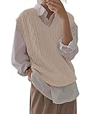 Tongmingyun Pullunder Damen Ärmellos V-Ausschnitt Strickweste Oversize Pullover Strickpullover...