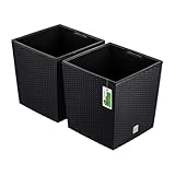 PAFEN 2X Blumentopf Blumenkübel Rattan-Optik 64 Liter - 39 x 41,5cm - Pflanzkübel mit Einsatz,...
