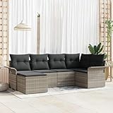 6-teiliges Garten Sofa Set mit Kissen, 2-Sitzer Garten Sofa mit Stauraum & Kissen Poly Rattan,...