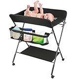 Baby Wickelkombi - klappbare Wickelkommode, mobiler Wickeltisch mit Wickelauflage, Sicherheitsgurt...