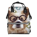 KLLTYHMU Wickeltasche, Rucksack, lustige Hundebrille, Baby-Essentials, Windeltasche, wasserdicht,...