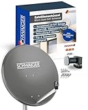 SCHWAIGER Satellitenschüssel Komplettset - Ø 80 cm Stahl Offset Antenne in Anthrazit - Inkl....