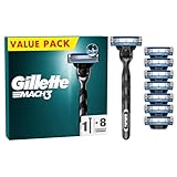 Gillette Mach3 Nassrasierer Herren, Rasierer + 8 Rasierklingen mit 3-fach Klinge, Geschenk für...