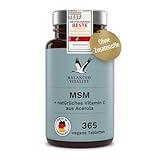 MSM + Vitamin C - 2000mg Methylsulfonylmethan + natürliches Vitamin C (Acerola) - 365 vegane...
