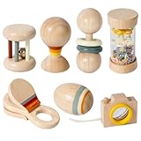 DAGLLGEW 7 Teile/Satz Holz-Babyrassel, Bio-natürliche Babyrassel mit Regenstab, Handglocke,...