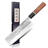 Kitory Nakiri Japanisches Messer 17cm Kochmesser, Profi Küchenmesser mit Holzgriff, Klingen aus...