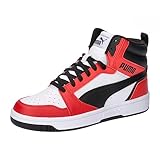 PUMA Unisex Kinder Rebound V6 Mid Jr Sneaker, Puma White Puma Black For All Time Red, 38.5 EU