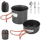 Camping Kochset, Tragbares Camping Outdoor Kochgeschirr Mess Kit mit Aufbewahrungstasche, Antihaft...