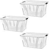 astor24 PREMIUM 3er XXL Set Aufbewahrungsbox transparent Organizer mit Deckel stapelbar. Ideal für...