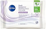 NIVEA 3in1 Sensitiv Reinigungstücher, milde Gesichtsreinigungstücher mit Dexpanthenol, sanfte...