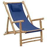 KLYEON Gartensitzmöbel Liegestuhl Bambus und Canvas Marineblau