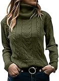 GeGekoko Pullover Damen Rollkragenshirt Cable Knit Elegant Langarm Tops Lose Grobstrick Casual Weich...