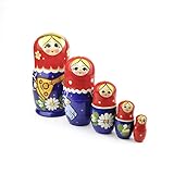 Heka Naturals Matryoshka Russische Puppen Klassische Babuschka Hand Made in Russland 5 Stück 18 cm...