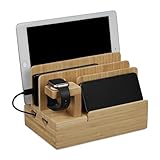 Relaxdays Ladestation, für Apple Watch, Bambus, HxBxT 15 x 21,5 x 15 cm, Handystation,...