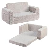 BEJOY Kindersofa, extra breite 2-in-1-Kleinkind-Sherpa-Couch zum Ausklappen, umwandelbar in EIN...