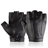 RDWESZOD Fingerlose Handschuhe für Herren, Damen, Teenager, PU-Leder, Outdoor-Sport, Schwarz...