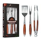 grillart® Premium Grillbesteck Set, 3-teilig aus hochwertigem Edelstahl und edlen Holzgriffen –...