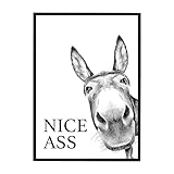 AMJKEJI Poster Badezimmer Deko Bilder Bad schwarz-weiß Spruch, WC Deko DIN A4 Wandbilder Esel...