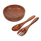 VALICLUD Holz Obstsalat Schüssel mit Löffel und Robuste Runde Holzschale Leicht Bruchsicher Glatte...