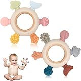 Beißring Baby, 2 Stück Baby Spielzeug 0 3 6 9 12 Monate, Greifling Zahnungshilfe Beissring ab 3...