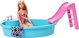 Barbie-Pool, 1x Puppe mit blonden Haaren, Pool und Rutsche, Accessoires, Geschenk für Kinder,...